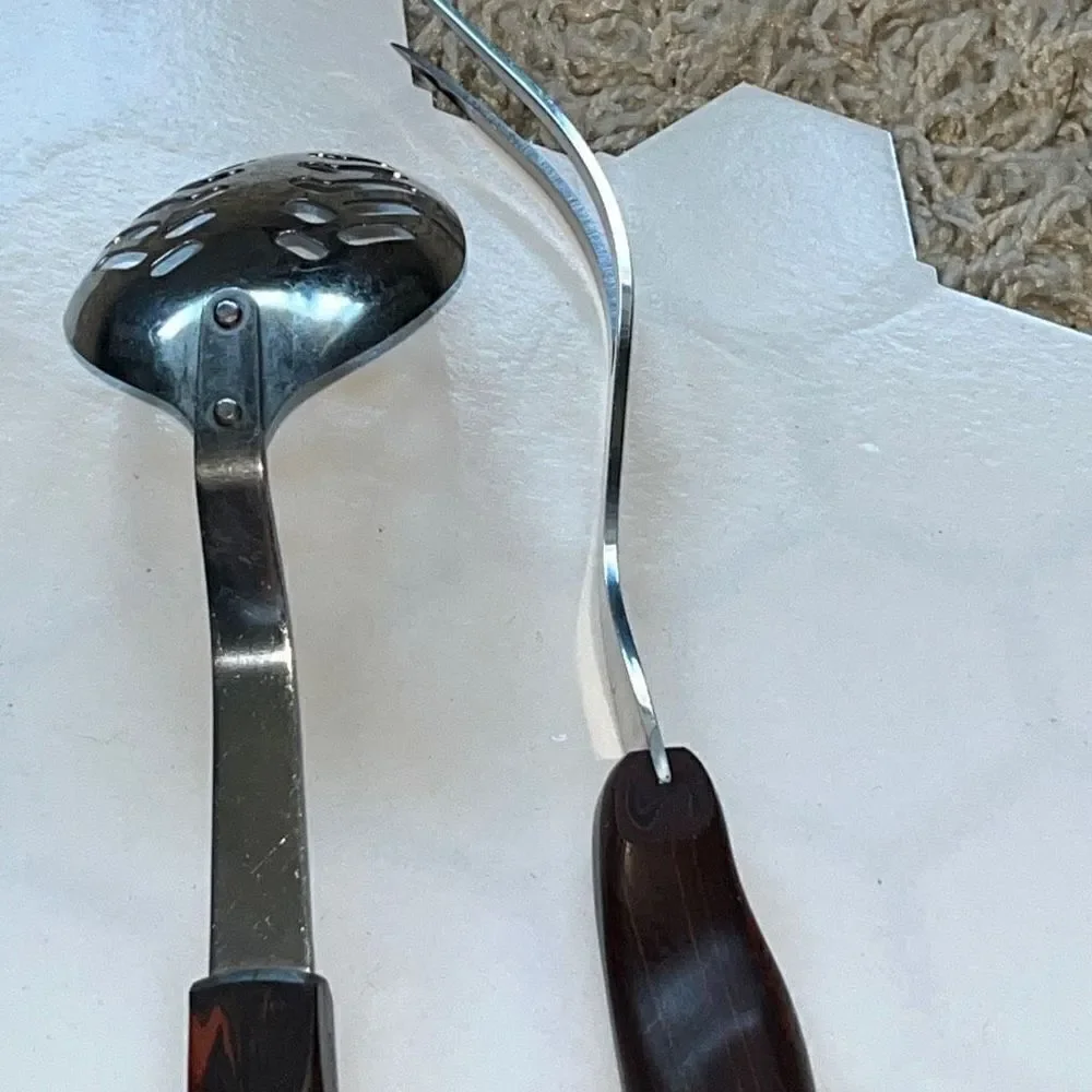 Cutco serving fork and spoon brown swirl handle 17KH 1726